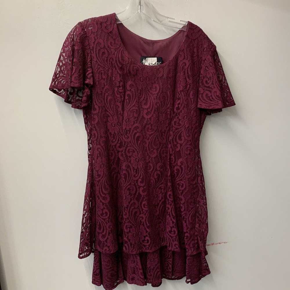 Size 7/8‎ Small Vintage 90s All That Jazz Burgundy Red Lace Ruffle Dress Lined